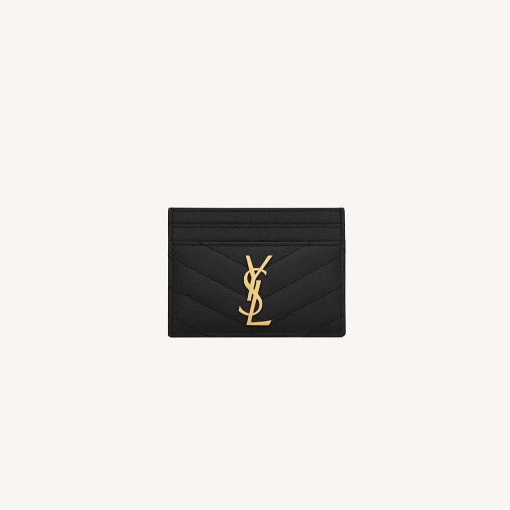 YSL Monogram Card Case in Grained Leather